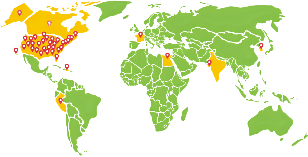 state and international winners pinned on a map