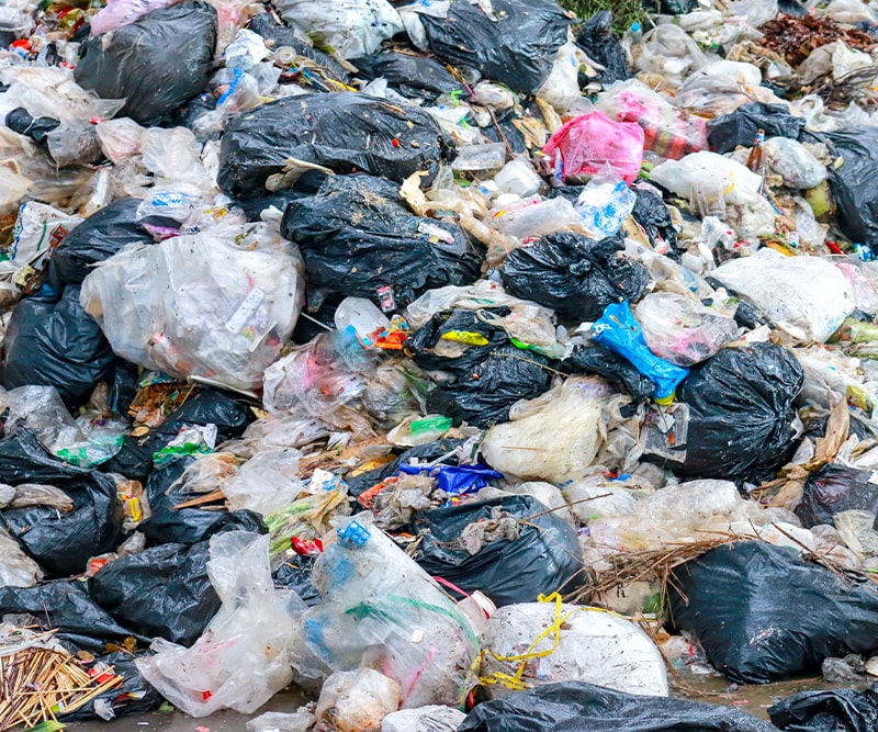 close up of trash in landfill