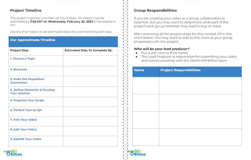 An image of the project timeline chart and group roles in the video project organizer
