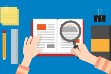 An illustration of a textbook and magnifying glass.