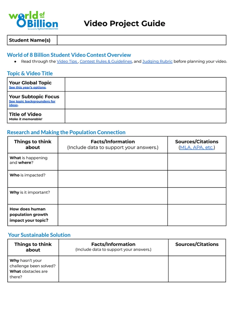 Video 8 Project Getting Started on Your Video Submission | World of 8 Billion