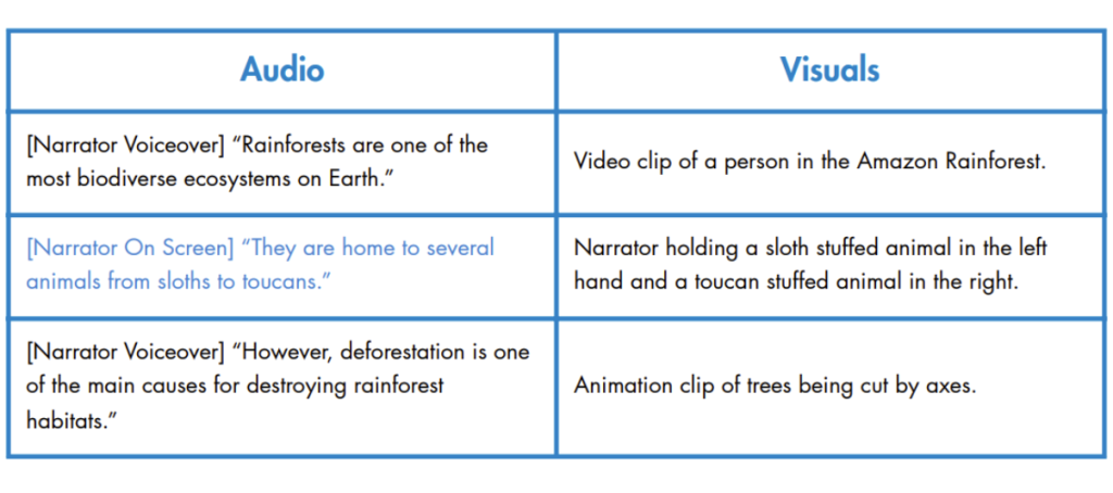 Screenshot of a sample script template.