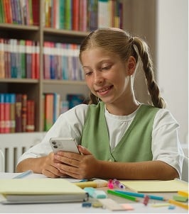 student using cell phone