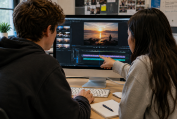 Students Editing Video on computer